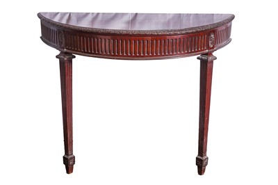 Lot 349 - A MAHOGANY DEMI LUNE CONSOLE TABLE