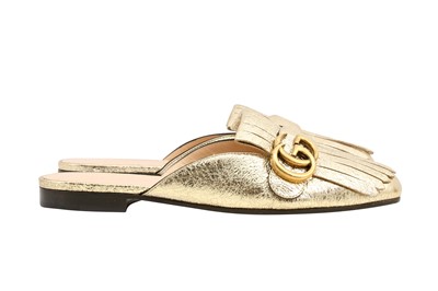 Lot 380 - Gucci Gold Marmont GG Kiltie Flat Mule - Size 37