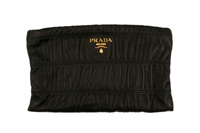 Lot 335 - Prada Black Gaufre Logo Pouchette Clutch