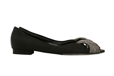 Lot 419 - Chanel Black Embellished Peep Toe Flat Sandal - Size 41.5