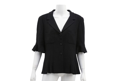 Lot 492 - Chanel Black Wool Textured Short Sleeve Jacket - Size 44