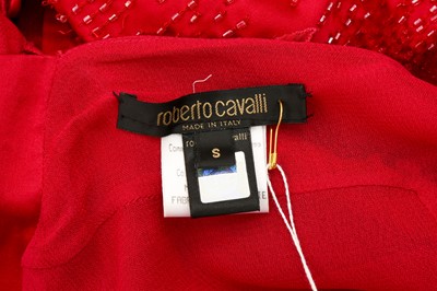 Lot 164 - Roberto Cavalli Cherry Red Silk Embellished Dress - Size S