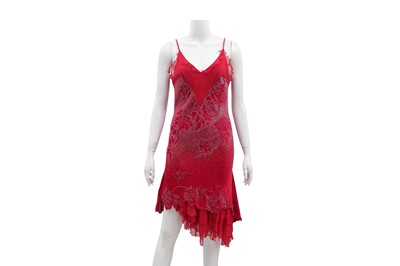 Lot 164 - Roberto Cavalli Cherry Red Silk Embellished Dress - Size S