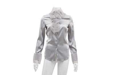 Lot 98 - Ermnonna Scervino Grey Silk Ruffle Blouse - Size 40