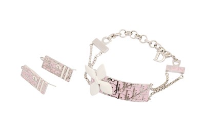 Lot 110 - Christian Dior Pink Logo Bracelet and Pierced Earring Set