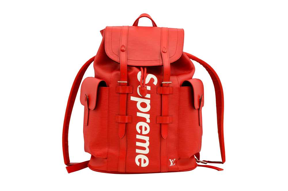 Lot 150 - Louis Vuitton x Supreme Red Epi Christopher Backpack