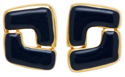 Lot 15 - Paolo Gucci Navy Geometric Clip On Earrings