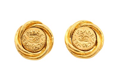 Lot 191 - Chanel Rope Edge 'CHANEL' Clip On Earrings