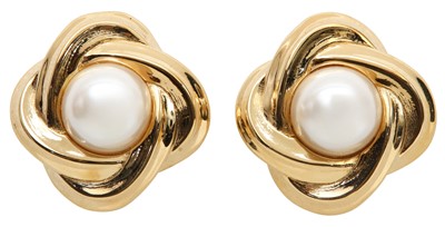 Lot 19 - Givenchy White Pearl Swirl Edge Clip On Earrings