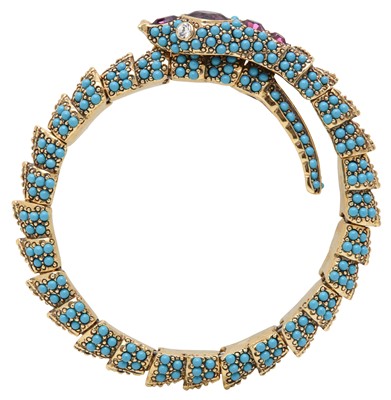 Lot 107 - A KENNETH JAY LANE TURQUOISE SERPENT CUFF