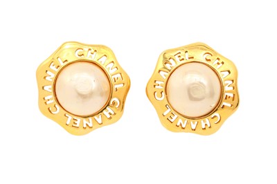 Lot 396 - Chanel Ivory Pearl Logo Clip On Earrings