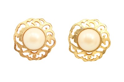 Lot 330 - Chanel Ivory Pearl CC Baroque Clip On Earrings