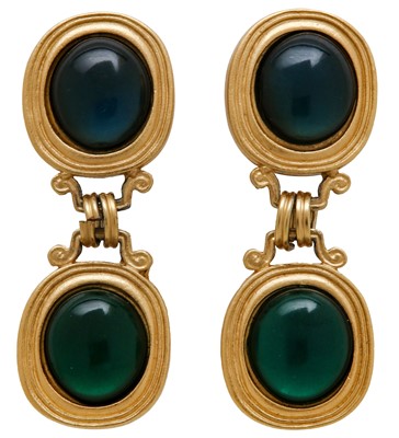 Lot 10 - Yves Saint Laurent Green Drop Clip On Earrings