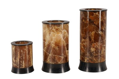 Lot 302 - A SET OF THREE CYSTALLIZED STONE VASES