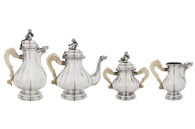 Lot 292 - A mid - 19th century Italian 800 standard silver four piece coffee service, Lombardy and Veneto circa 1850, maker’s mark an animal (untraced)