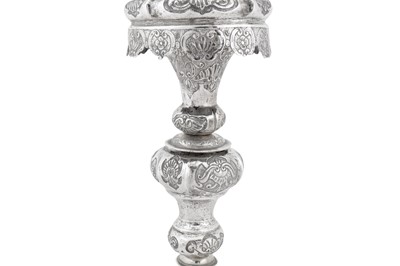 Lot 296 - A set of four mid-18th century German silver altar candlesticks (altarleuchter), Augsburg 1745-47 by Franz Christoph Mederle (master 1729, d. 1765)