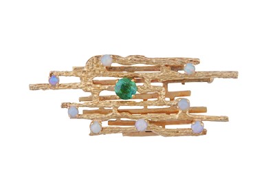 Lot 262 - AN OPAL AND PRASIOLITE ABSTRACT BROOCH