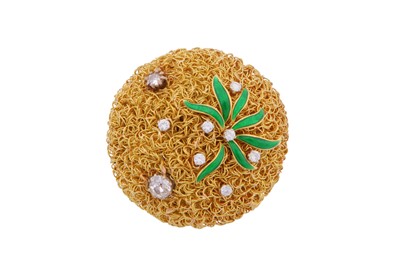 Lot 265 - A DIAMOND AND ENAMEL GOLD BROOCH, CIRCA 1970