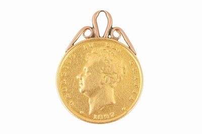 Lot 130 - A KING GEORGE IV SOVEREIGN DATED 1827, MOUNTED AS PENDANT