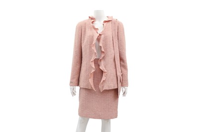 Lot 116 - Chanel Pink Wool Boucle Skirt Suit and Bag - Size 44