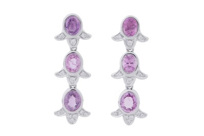 Lot 168 - A PAIR OF PINK SAPPHIRE AND DIAMOND EARRINGS