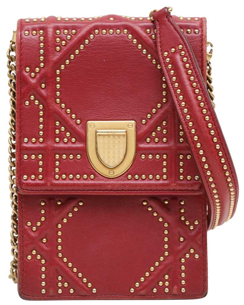 Lot 31 - Christian Dior Red Diorama Studded Vertical Crossbody Bag