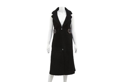 Lot 477 - Fendi Black Shearling Long Gilet - Size 6