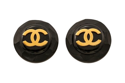 Lot 358 - Chanel Black CC Large Clip On Earrings