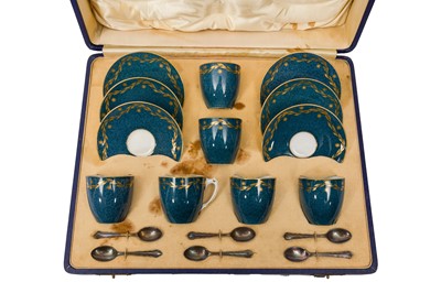 Lot 505 - A ROYAL WORCESTER AND MAPPIN & WEBB CASED SET OF COFFEE CUPS, SAUCERS AND SPOONS