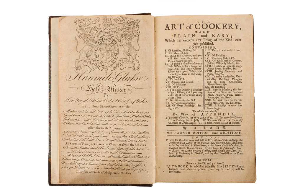 Lot 64 - [Glasse (Hannah)] The Art of Cookery, Made Plain and Easy; 1751