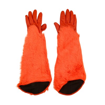 Lot 623 - Kenzo Burnt Orange Leather Gauntlet Gloves - Size L