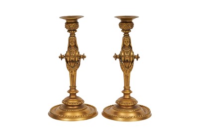 Lot 431 - A PAIR OF LATE 19TH CENTURY GILT METAL FIGURAL CANDLESTICKS