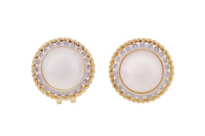 Lot 259 - A PAIR OF MABÉ PEARL AND DIAMOND EARRINGS