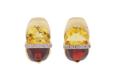 Lot 297 - A PAIR OF GEM-SET AND DIAMOND EARRINGS