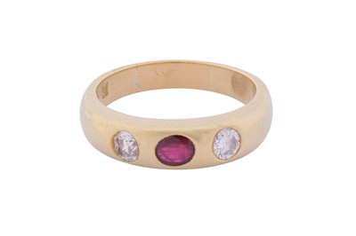 Lot 236 - A RUBY AND DIAMOND THREE-STONE RING