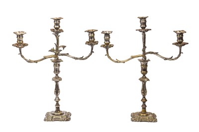 Lot 264 - A PAIR OF SPANISH SILVER PLATED CANDELABRA BY F. VALENTI