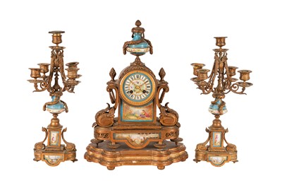 Lot 415 - A LATE 19TH CENTURY FRENCH ORMOLU CLOCK WTH SEVRES STYLE PANELS