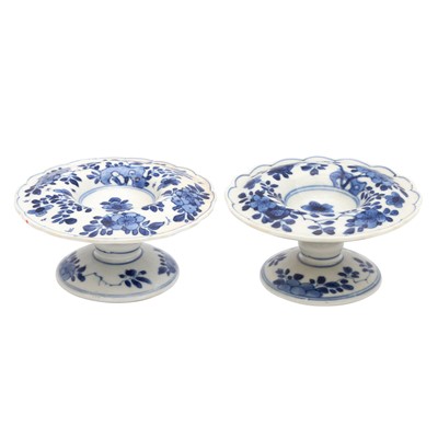 Lot 432 - A pair of Chinese blue and white salts, Qing dynasty, Kangxi period