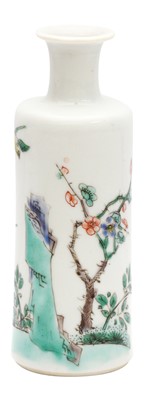 Lot 33 - A SMALL CHINESE FAMILLE-VERTE CYLINDRICAL VASE