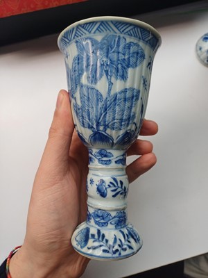 Lot 433 - A pair of Chinese blue and white goblets, Qing dynasty, Kangxi period