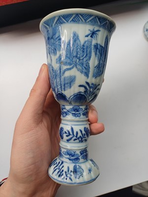Lot 433 - A pair of Chinese blue and white goblets, Qing dynasty, Kangxi period