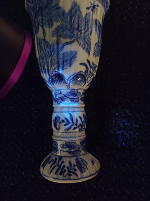 Lot 433 - A pair of Chinese blue and white goblets, Qing dynasty, Kangxi period