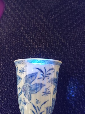 Lot 433 - A pair of Chinese blue and white goblets, Qing dynasty, Kangxi period