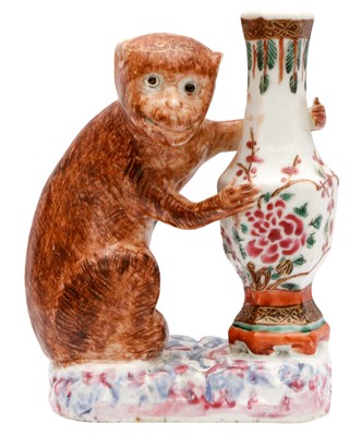 Lot 66 - A CHINESE FAMILLE-ROSE 'MONKEY AND VASE' FIGURE