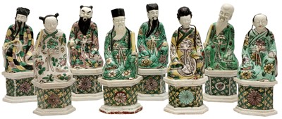 Lot 17 - A RARE SET OF CHINESE FAMILLE-VERTE FIGURES OF EIGHT DAOIST IMMORTALS