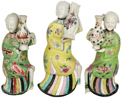 Lot 76 - THREE CHINESE FAMILLE-ROSE WALL VASES