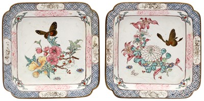 Lot 97 - TWO CHINESE CANTON ENAMEL 'BUTTERFLY AND BLOSSOMS' DISHES