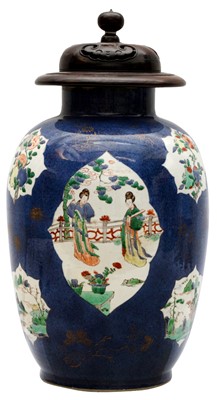 Lot 11 - A LARGE CHINESE FAMILLE-VERTE POWDER-BLUE 'FIGURATIVE' VASE