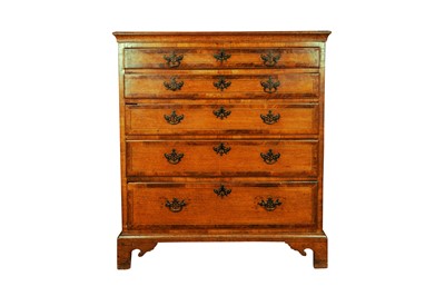 Lot 253 - A GEORGE III OAK AND WALNUT CHEST, LATE 18TH CENTURY