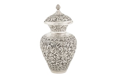 Lot 226 - An early 20th century Anglo – Indian unmarked silver covered jar or vase, Cutch circa 1920